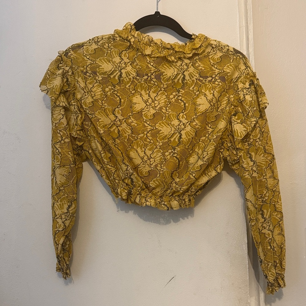 Zara Mustard Floral Ruffle Blouse